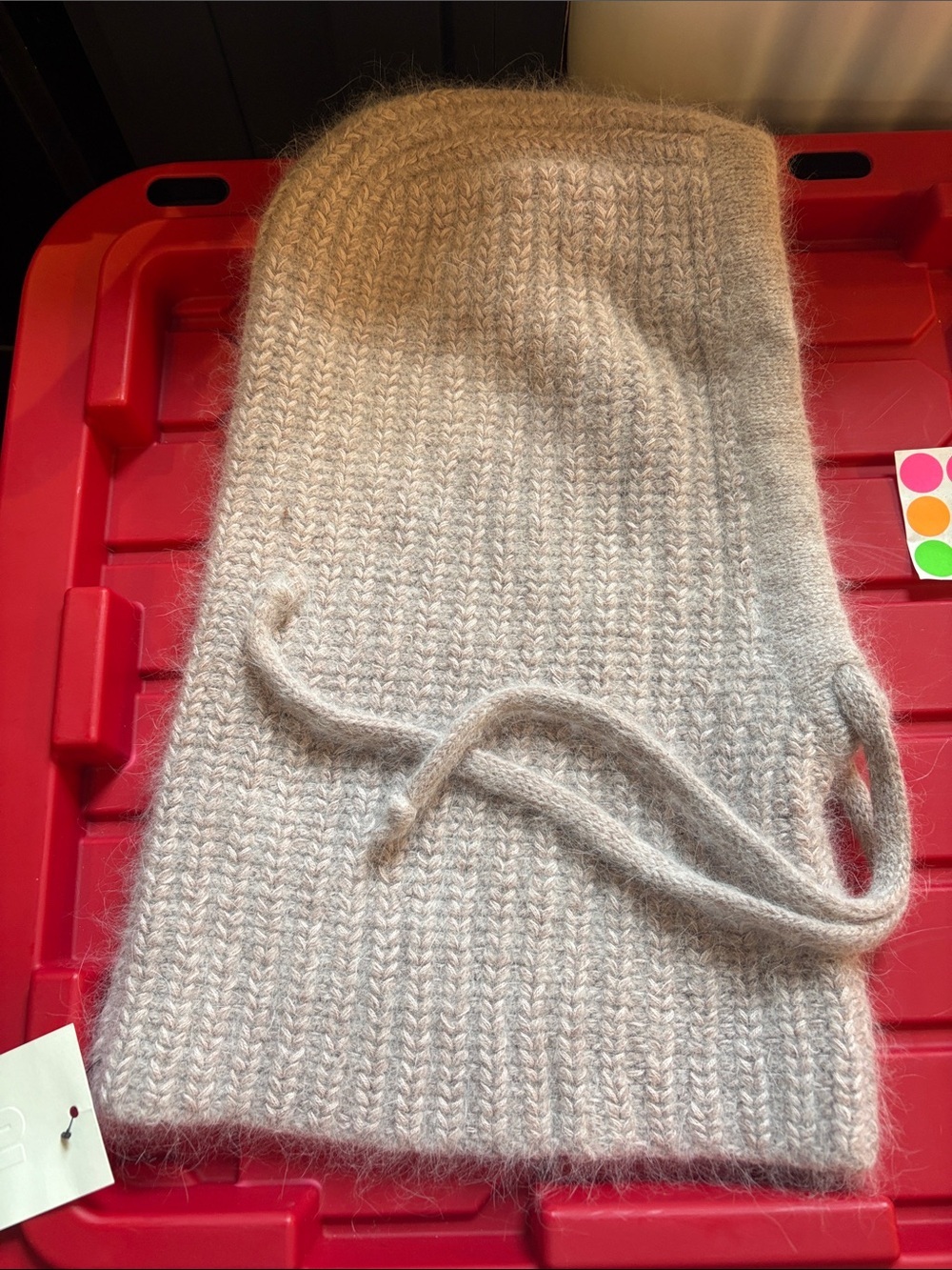 Women's Fuzzy Knit Balaclava Hood in Light Beige
